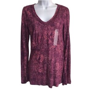 🔴 4/$15 Calvin Klein Jeans Brand Plum Purple V-Neck LS Tunic Blouse size M NWT